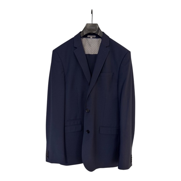Express Slim Navy Wool-blend Modern Tech Suit w/tie 42L Jacket 33/34 Pant - Picture 2 of 3